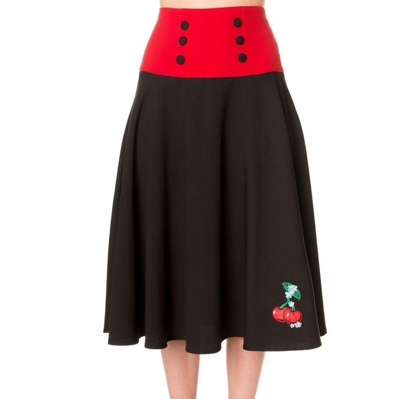 Banned Dresses & Skirts - Women's Vintage Rockabilly Midi Swing Skirt BANNED Apparel Size XL Red Black